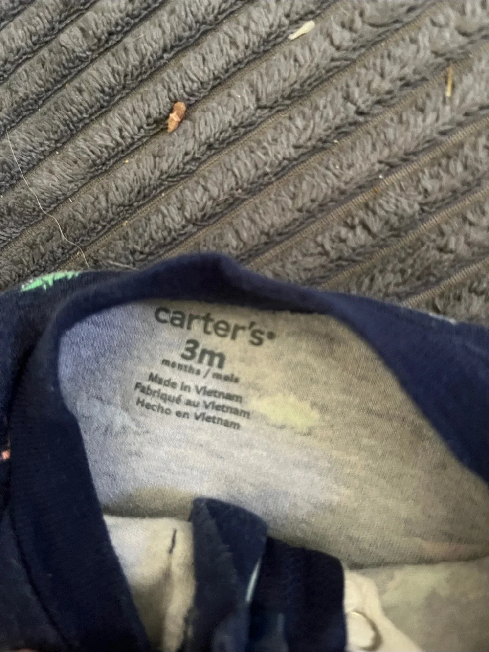 Carter's Navy Footed One-Piece with Green Dino Appliqué